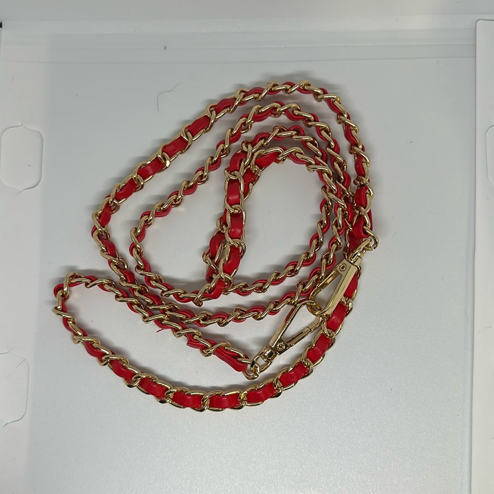❤️47” red leather and gold crossbody chain